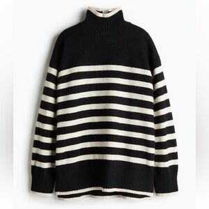 H&M Black and White Striped Turtleneck Sweater